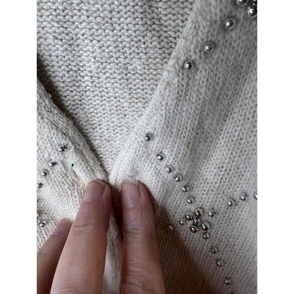 Vintage Karen Scott Off-White Sweater Vest Beaded Embroidered Silk Blend Large - Picture 8 of 11